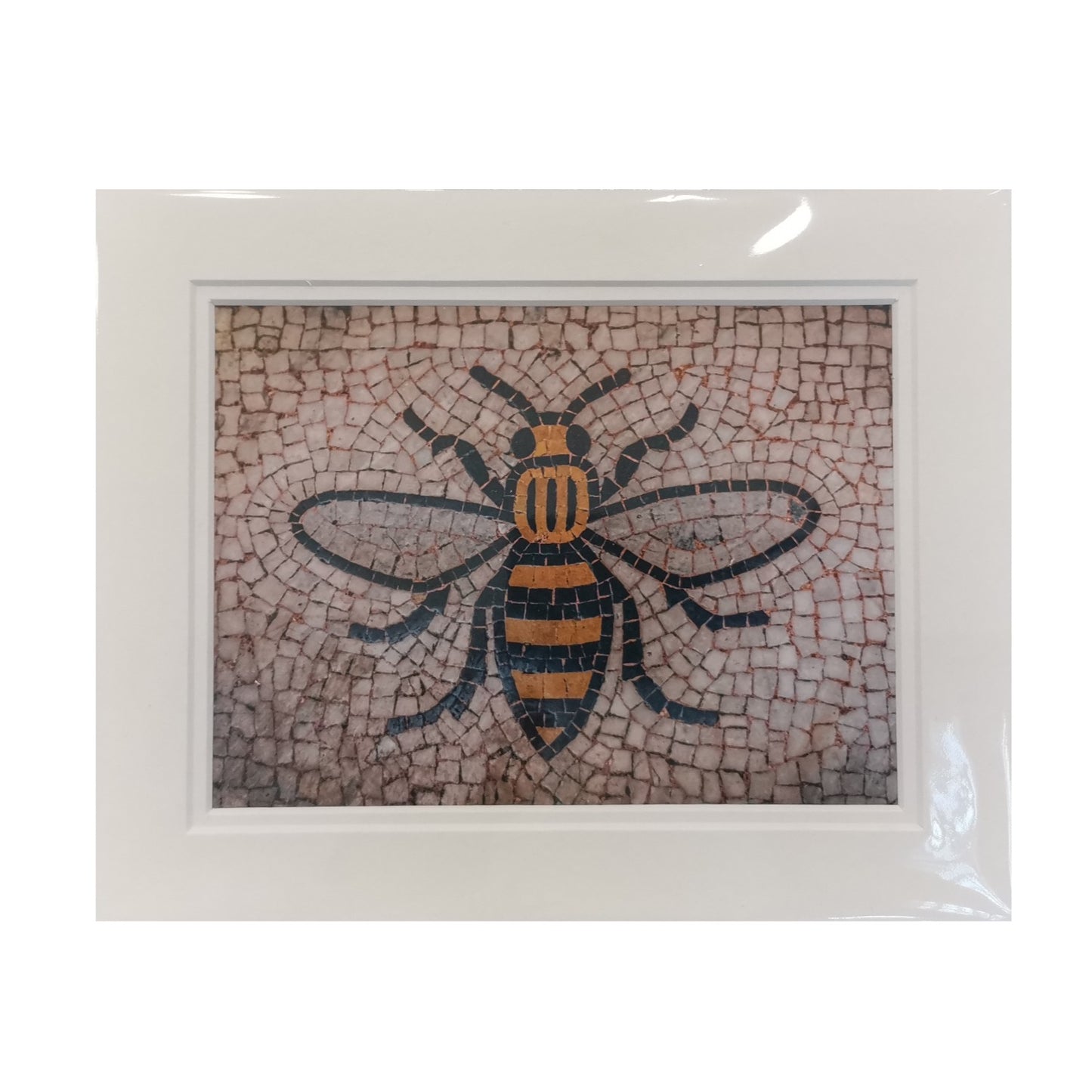 Mosaic worker bee image in a mounted frame