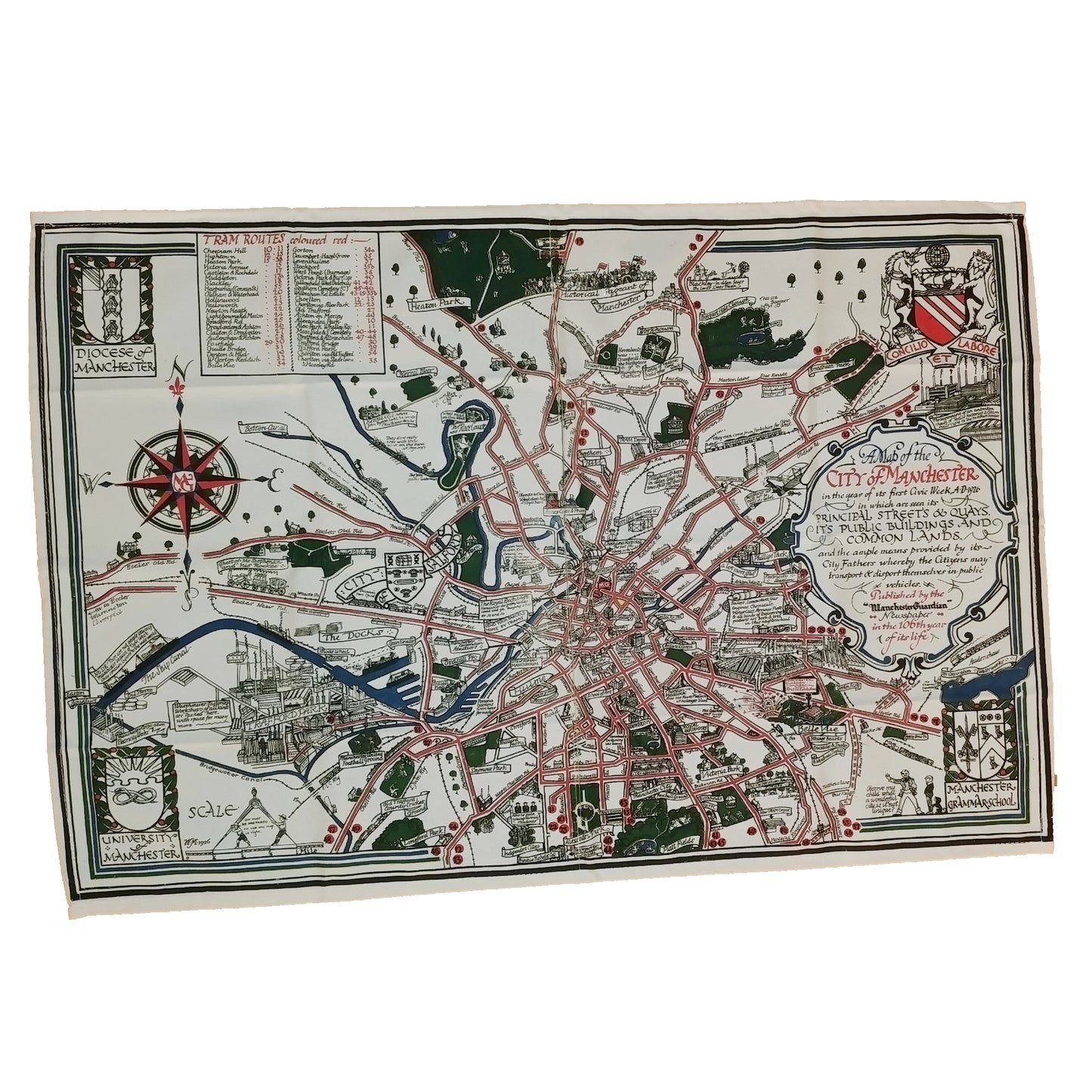 1926 Manchester Civic Week Map Tea towel