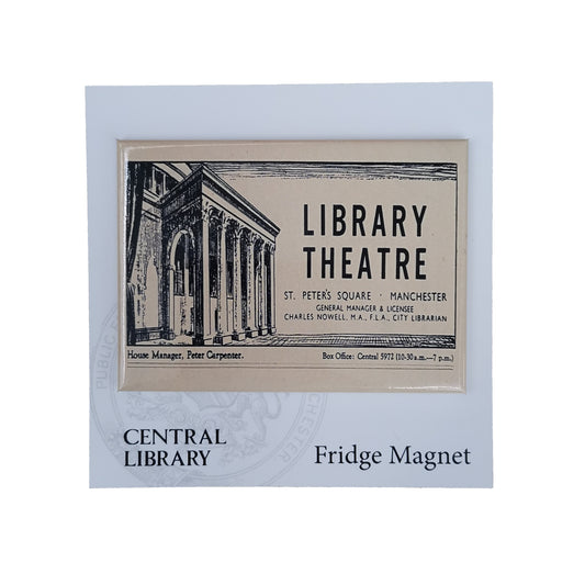 Library theatre magnet, the image is taken from the top of a playbill.