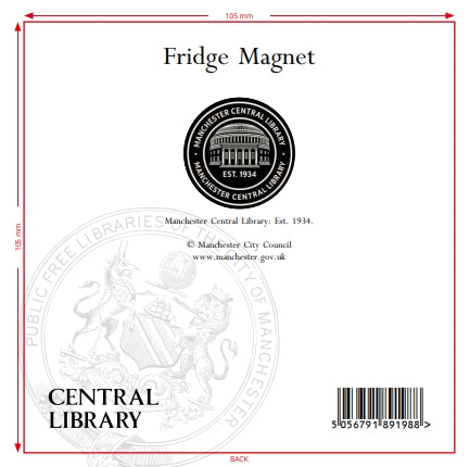 Manchester Central Library, est. 1934, Round Magnet (Black)