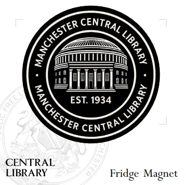 Manchester Central Library, est. 1934, Round Magnet (Black)