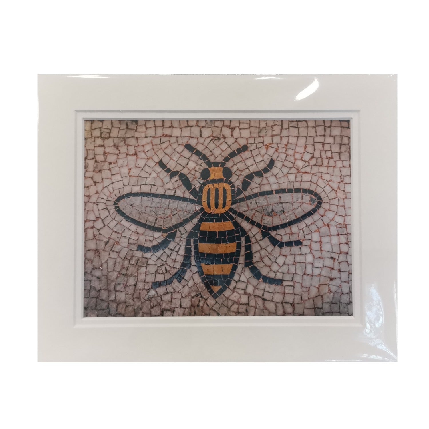 Mosaic worker bee image in a mounted frame