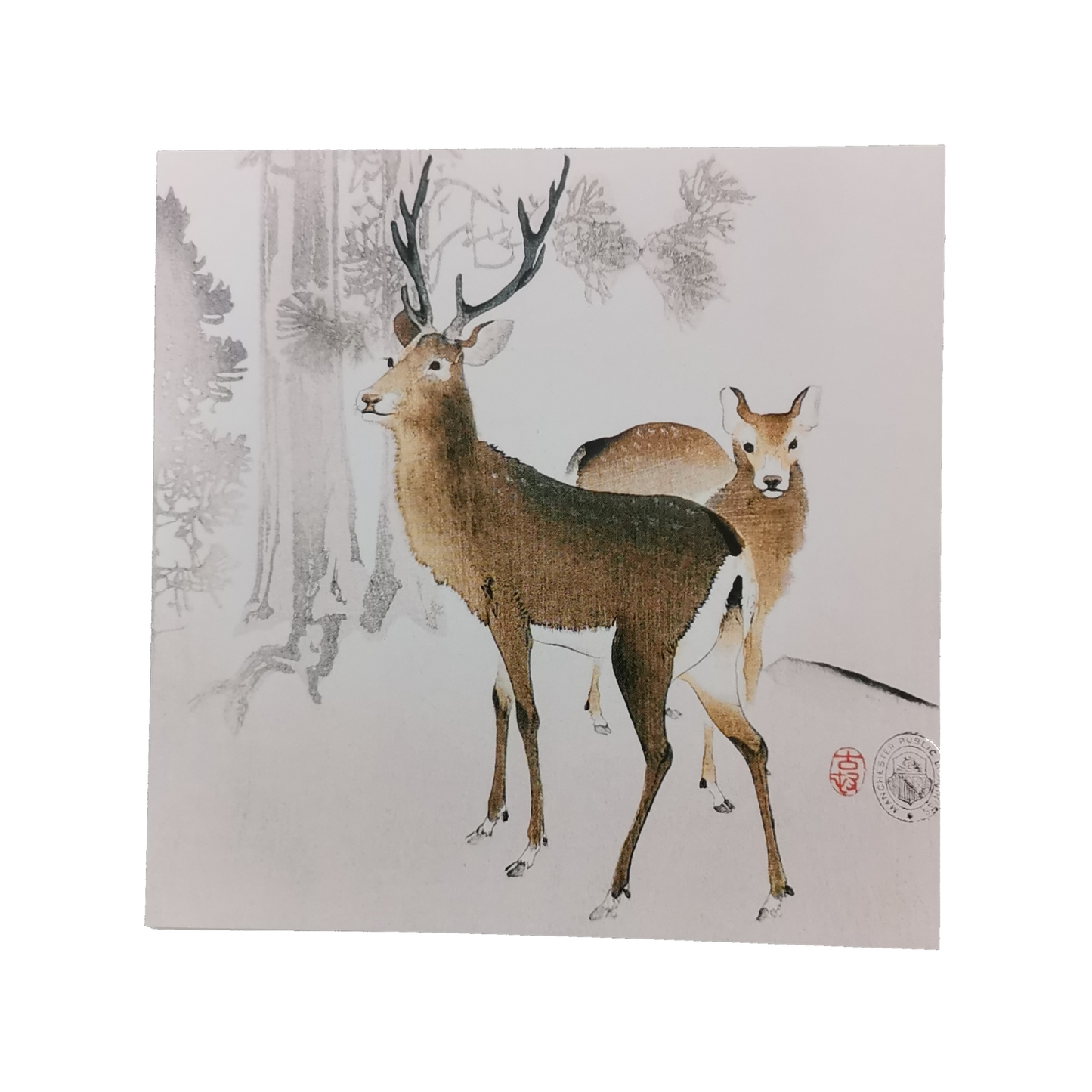 Christmas card featuring 2 Deer. Image taken from Early Modern Japanese Colour Prints